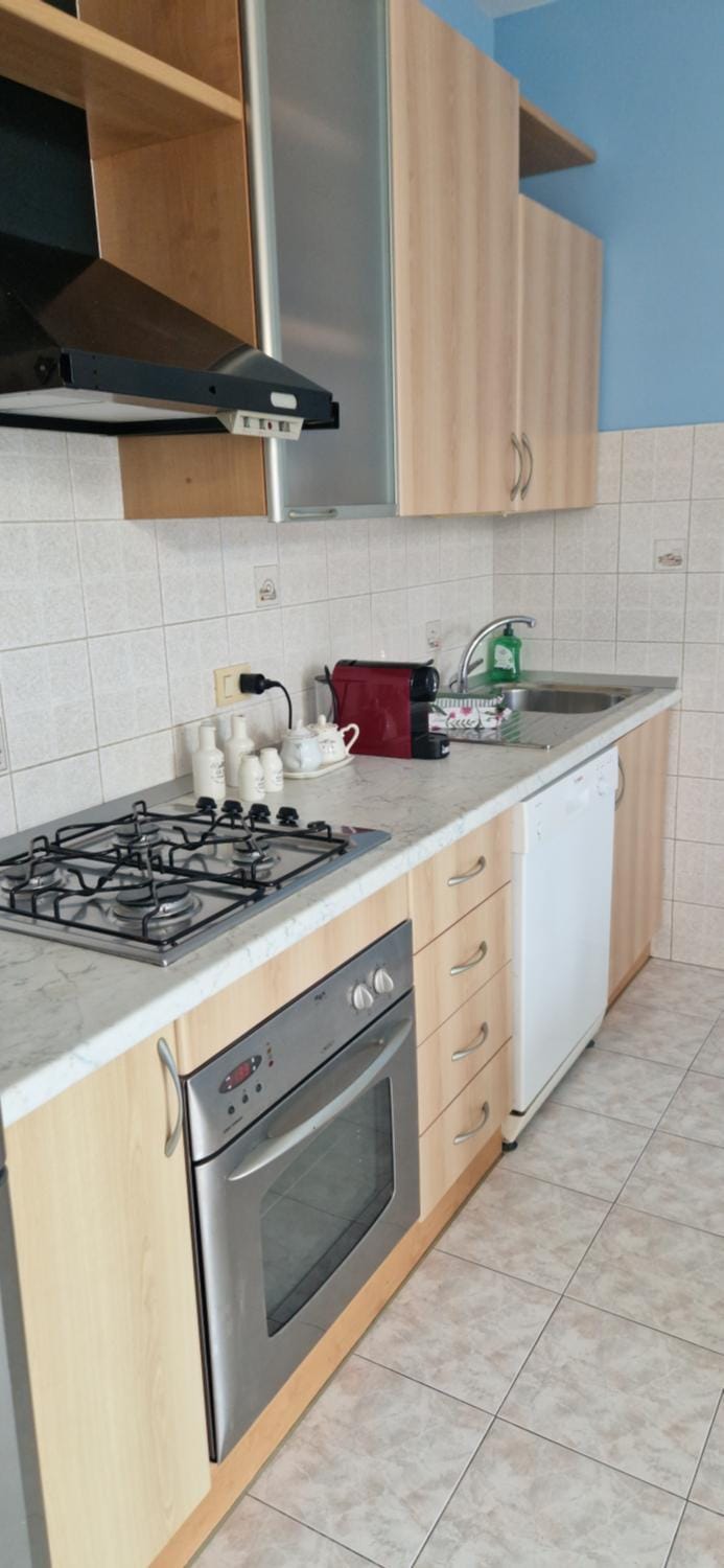 Kitchen or kitchenette, dishwasher, stove