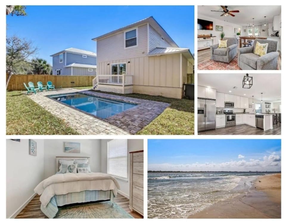 Heated pool Sunshine Way Steps to Sand 1 Pet House in Vilano Beach
