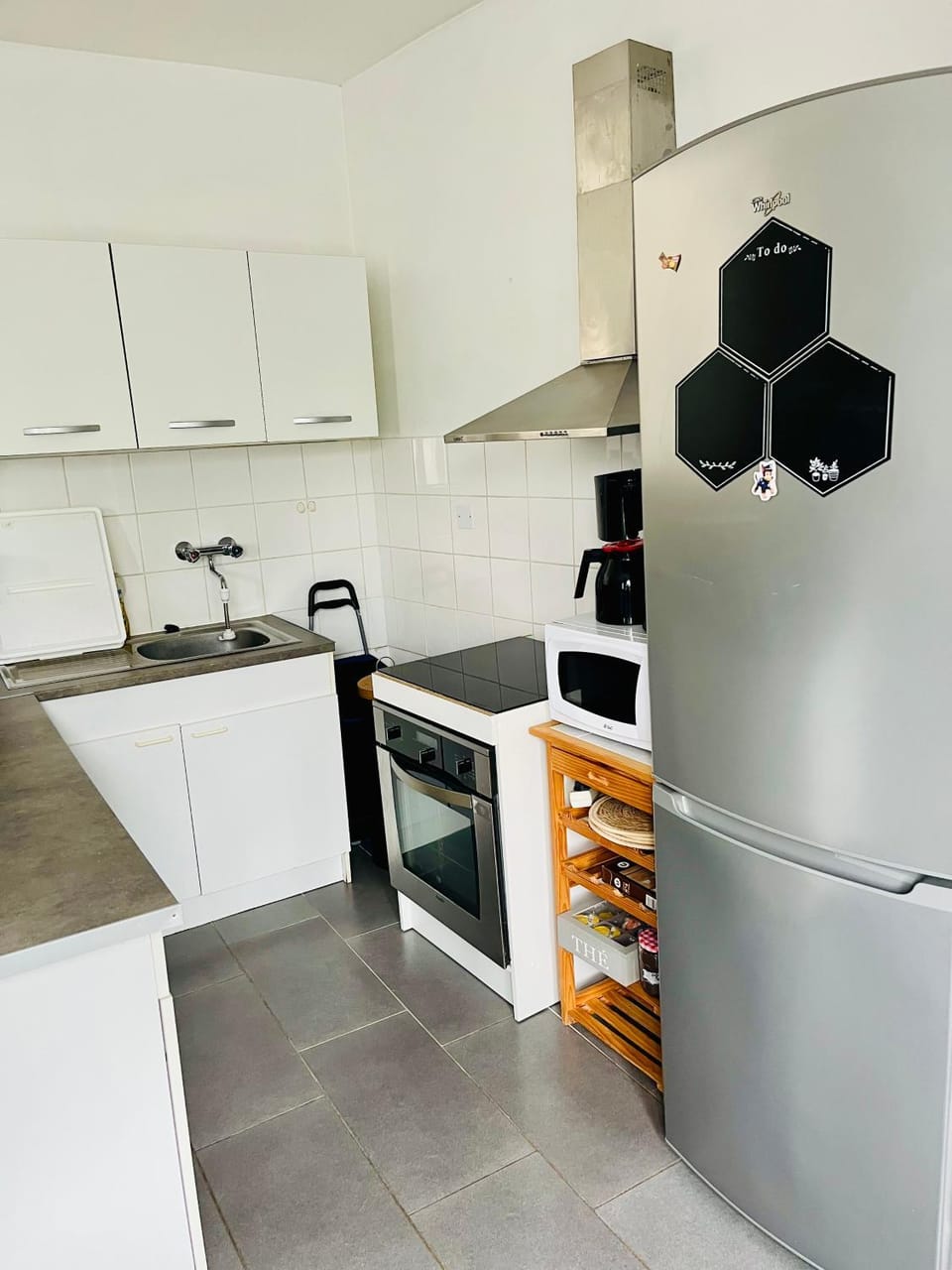 Kitchen or kitchenette, stove