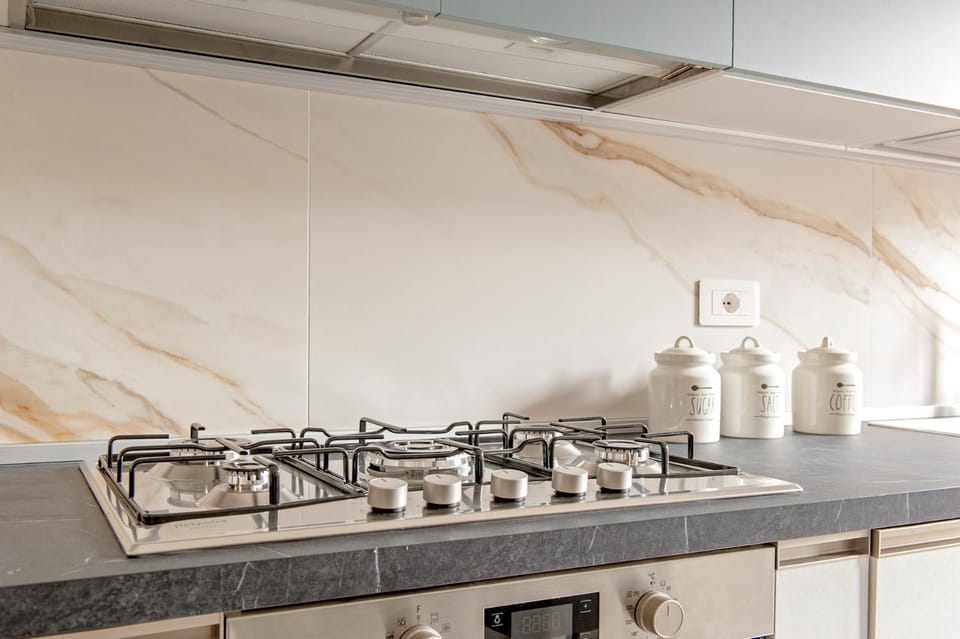 Kitchen or kitchenette, stove