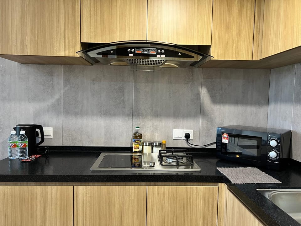Kitchen or kitchenette, stove