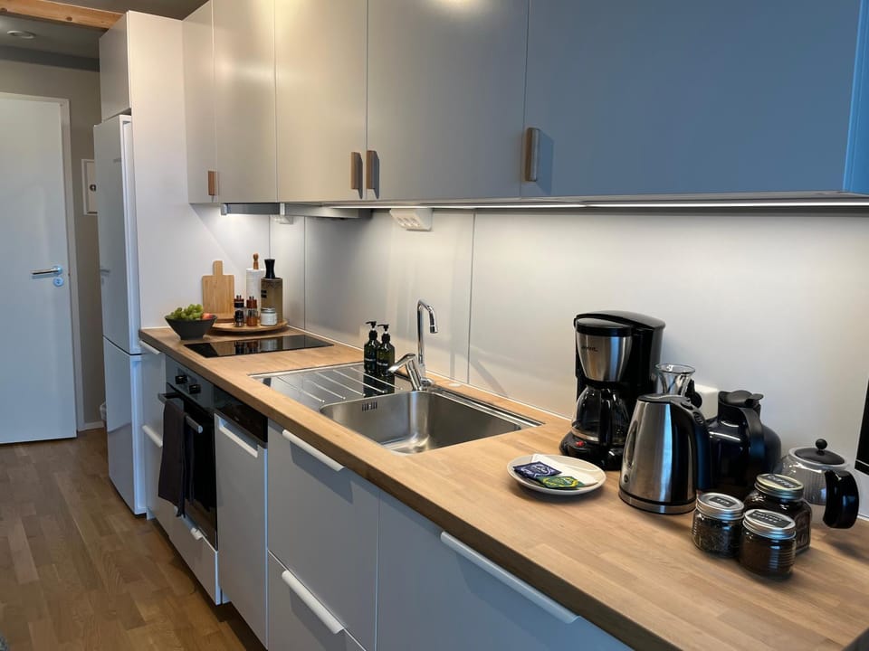 Kitchen or kitchenette, stove