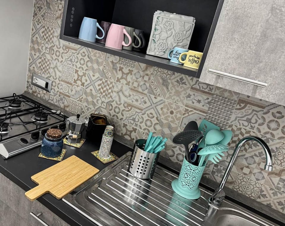 Kitchen or kitchenette, stove