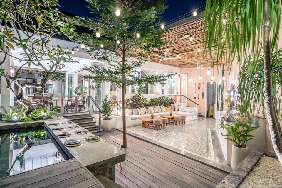 Patio, Night, BBQ facilities, Pool view