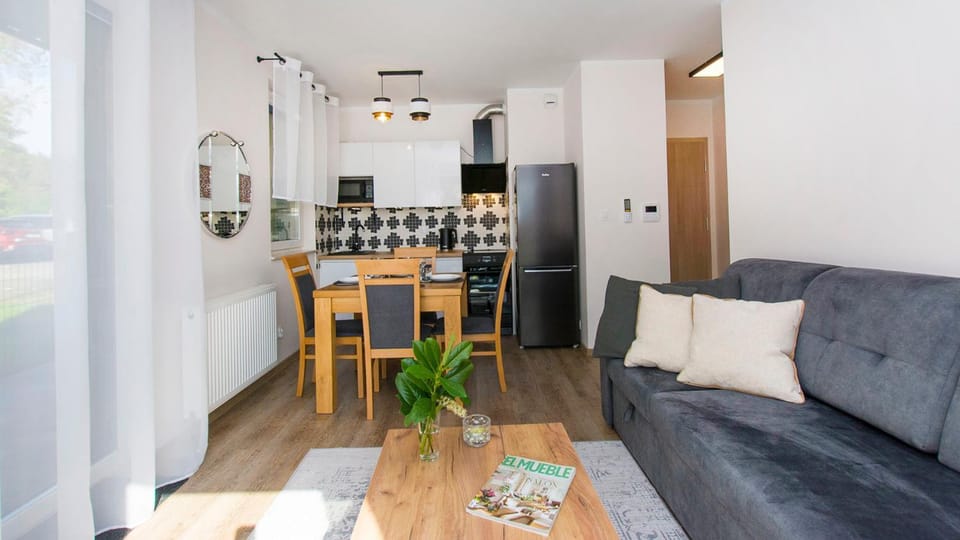 Kitchen or kitchenette, Living room, Seating area, Dining area