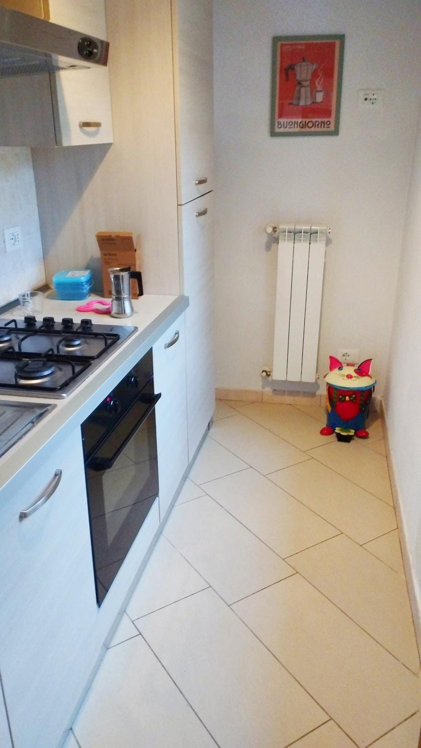 Kitchen or kitchenette, stove
