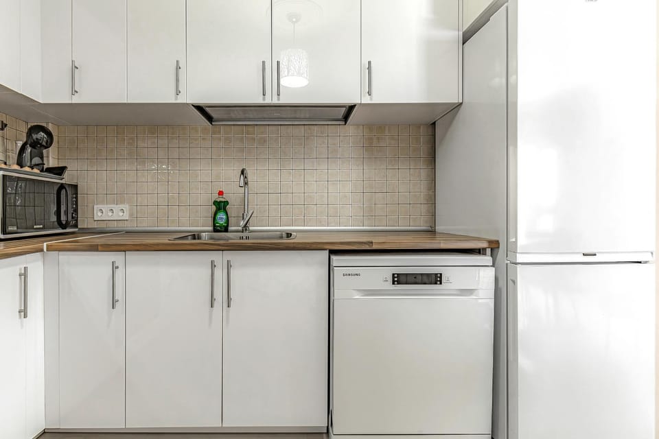 Kitchen or kitchenette, dishwasher, stove