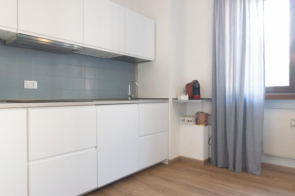 Kitchen or kitchenette, stove