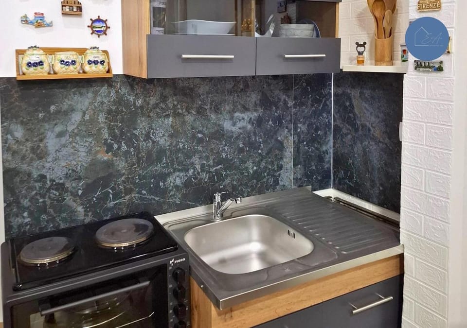 Kitchen or kitchenette, stove