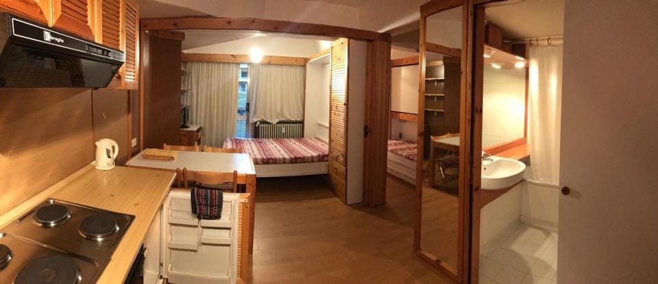 Bed, Bathroom, Kitchen or kitchenette, Photo of the whole room, Bedroom, oven, stove