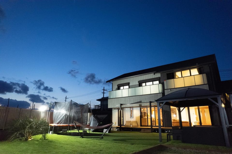 Property building, Night, Garden, Garden view