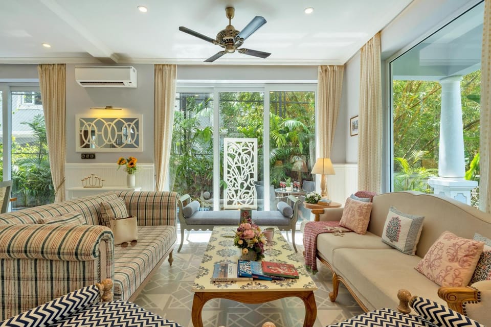 Garden, Living room, Seating area, Garden view, air conditioner