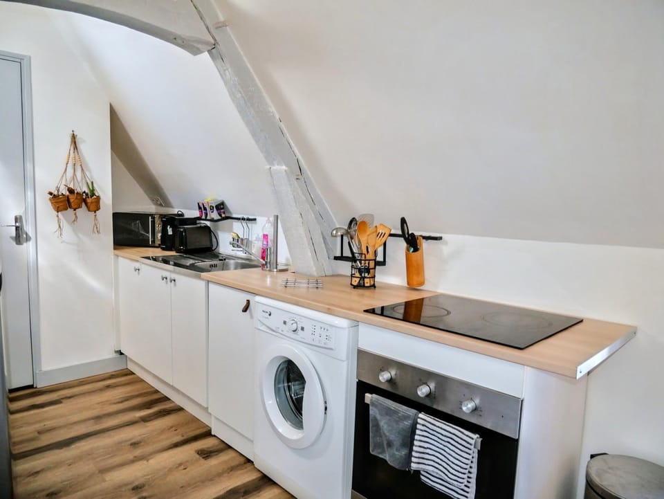 Coffee/tea facilities, Kitchen or kitchenette, oven, stove, toaster, washing machine
