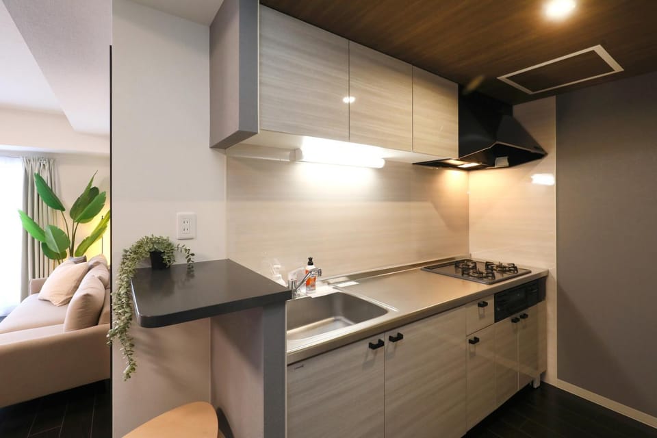 Kitchen or kitchenette, stove
