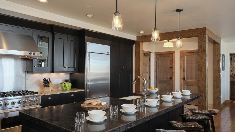 Dining area, microwave, storage, stove, kitchen