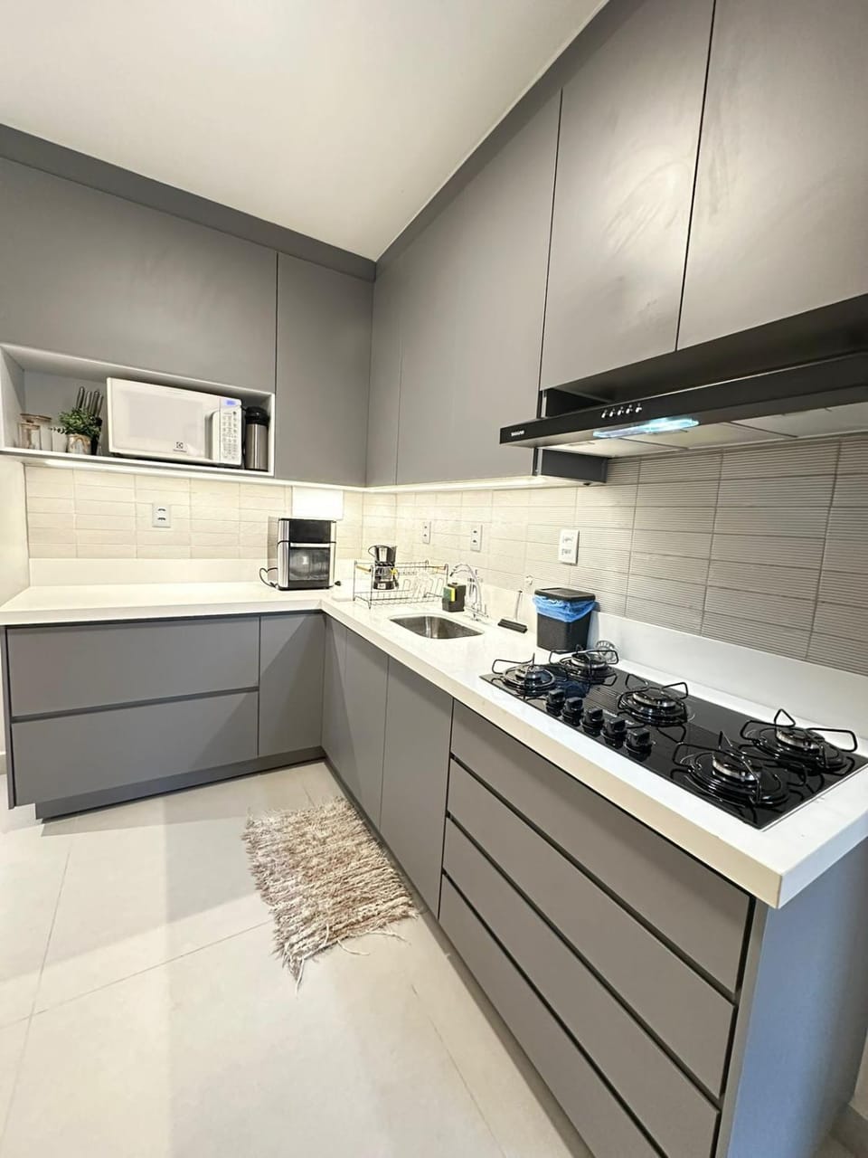 Kitchen or kitchenette, stove