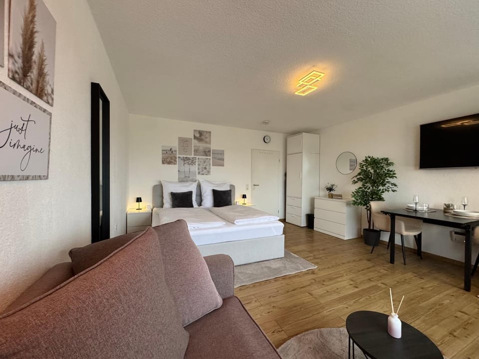 Bed, TV and multimedia, Living room, Photo of the whole room, Seating area, Bedroom