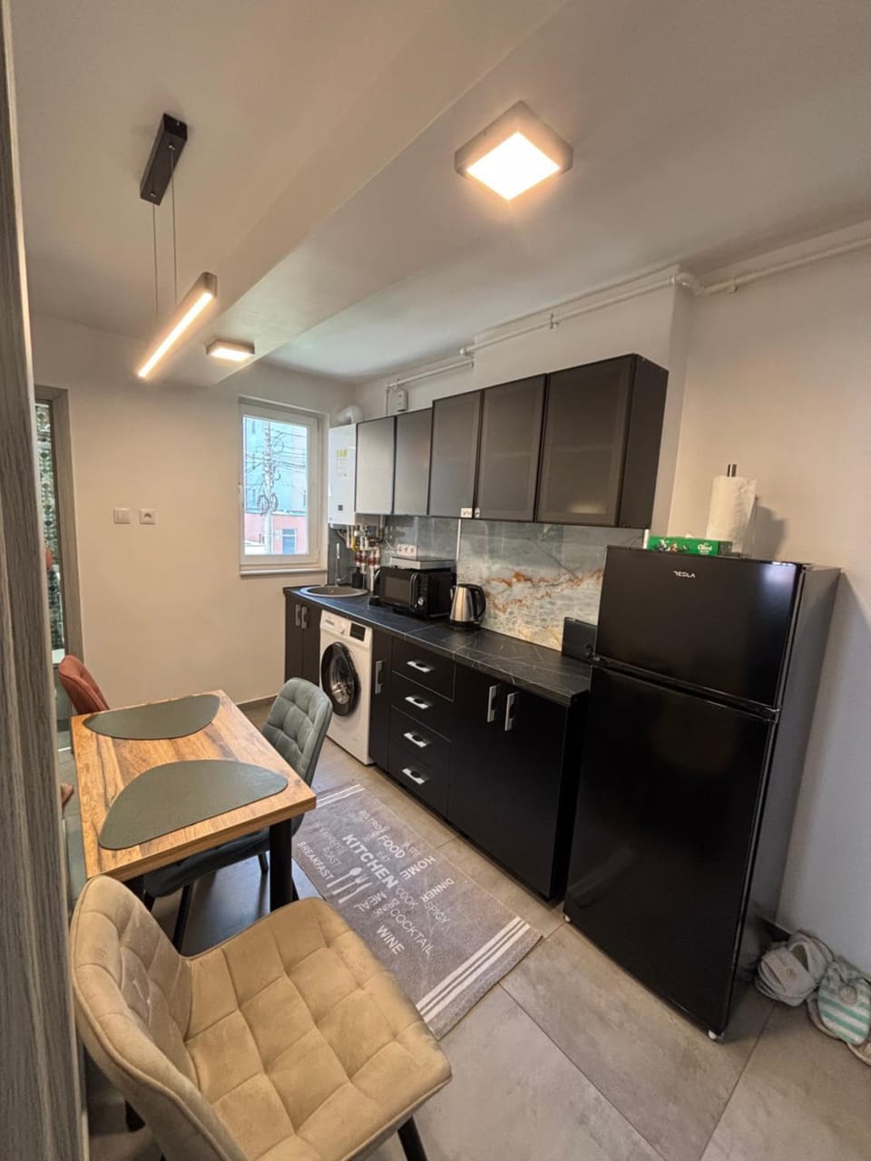 Kitchen or kitchenette, stove