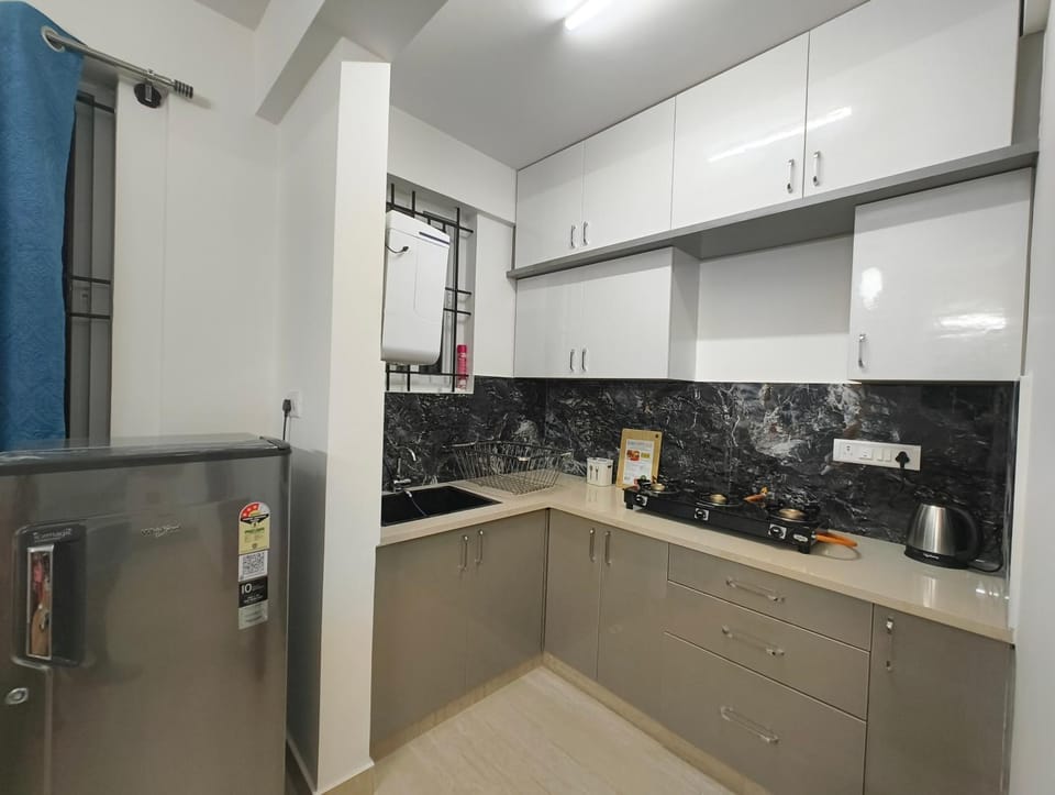 Kitchen or kitchenette, stove