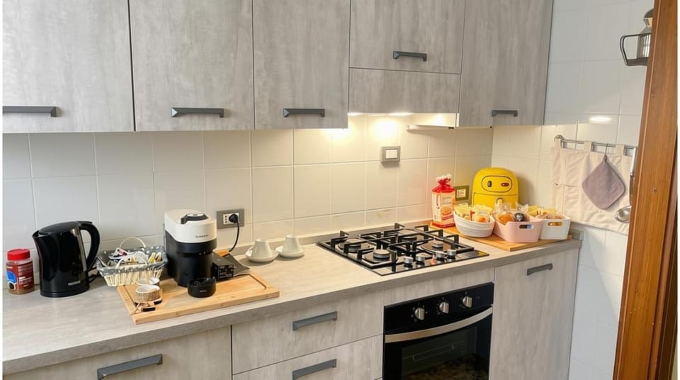 Kitchen or kitchenette, stove