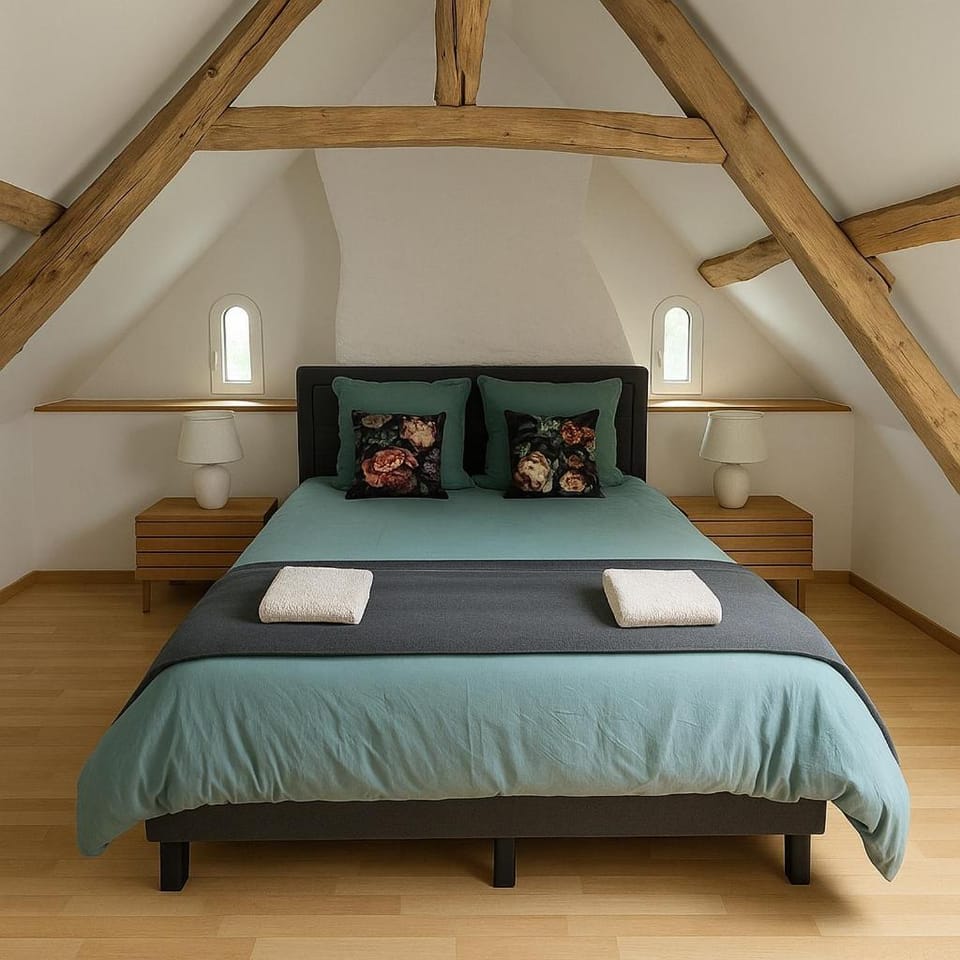 Photo of the whole room, Bedroom, towels