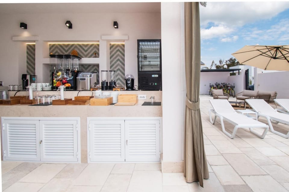 Continental breakfast, sunbed