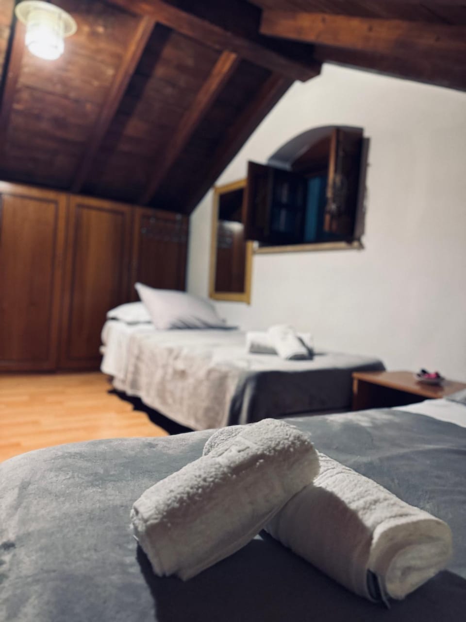 Bed, towels, towels