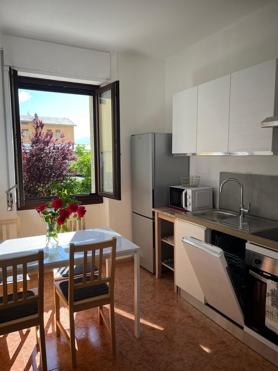 Kitchen or kitchenette, microwave