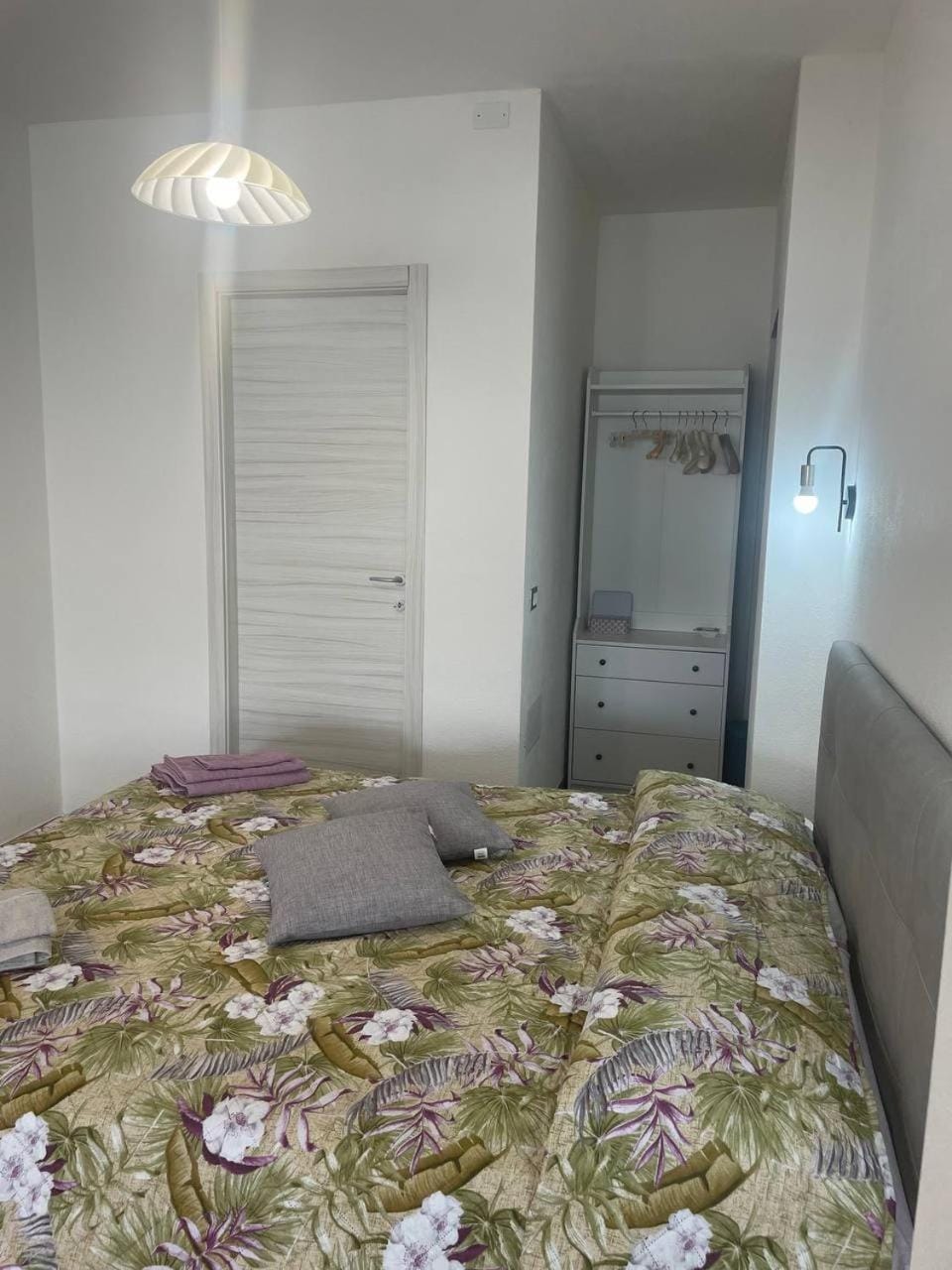 Bed, wardrobe