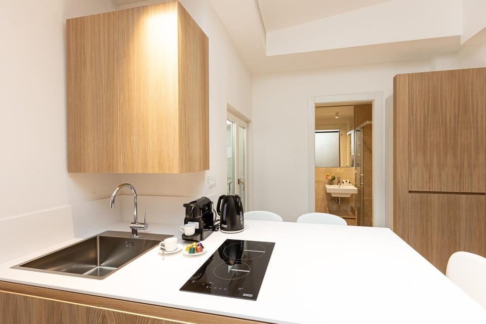 Kitchen or kitchenette, stove