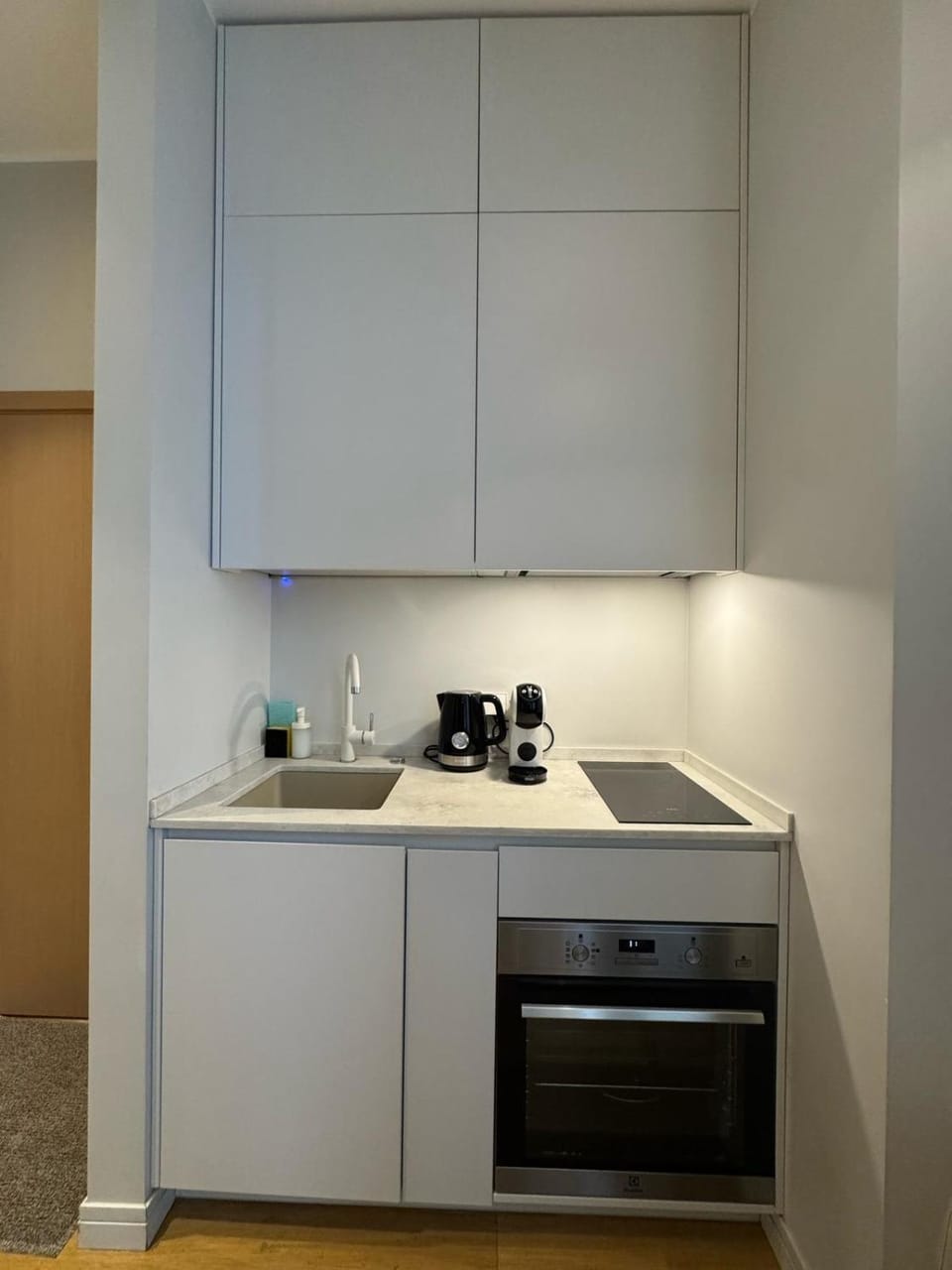 Kitchen or kitchenette, stove