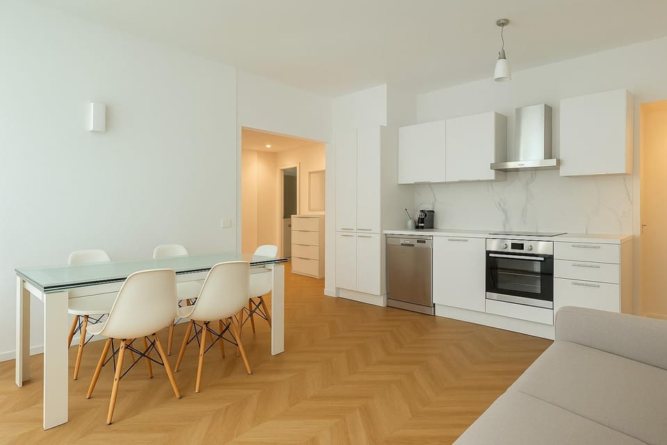Kitchen or kitchenette, Living room, Dining area, dishwasher, oven, stove