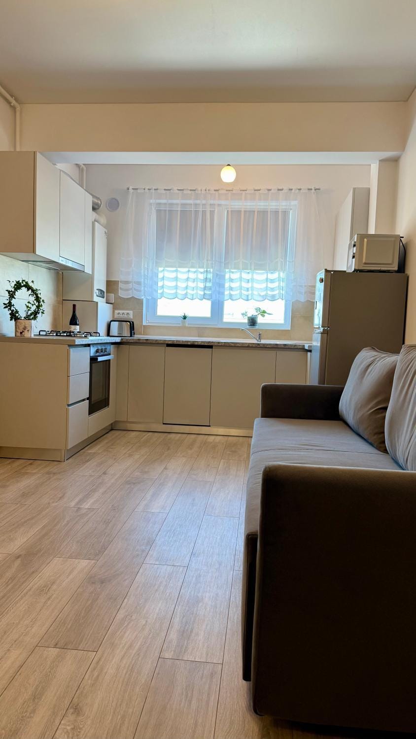 Kitchen or kitchenette, stove