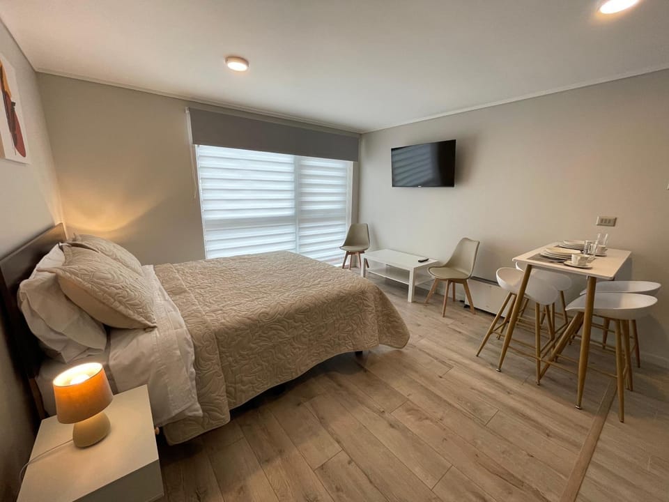 Bed, TV and multimedia, Living room, Photo of the whole room, Seating area, Dining area, Bedroom