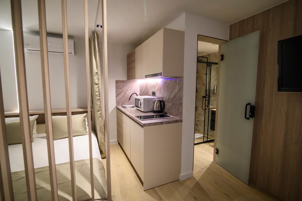 Bed, TV and multimedia, Kitchen or kitchenette, Photo of the whole room, Bedroom, stove