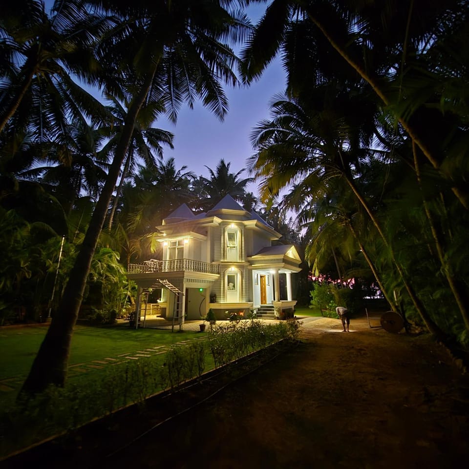 Property building, Night, Garden, Garden view
