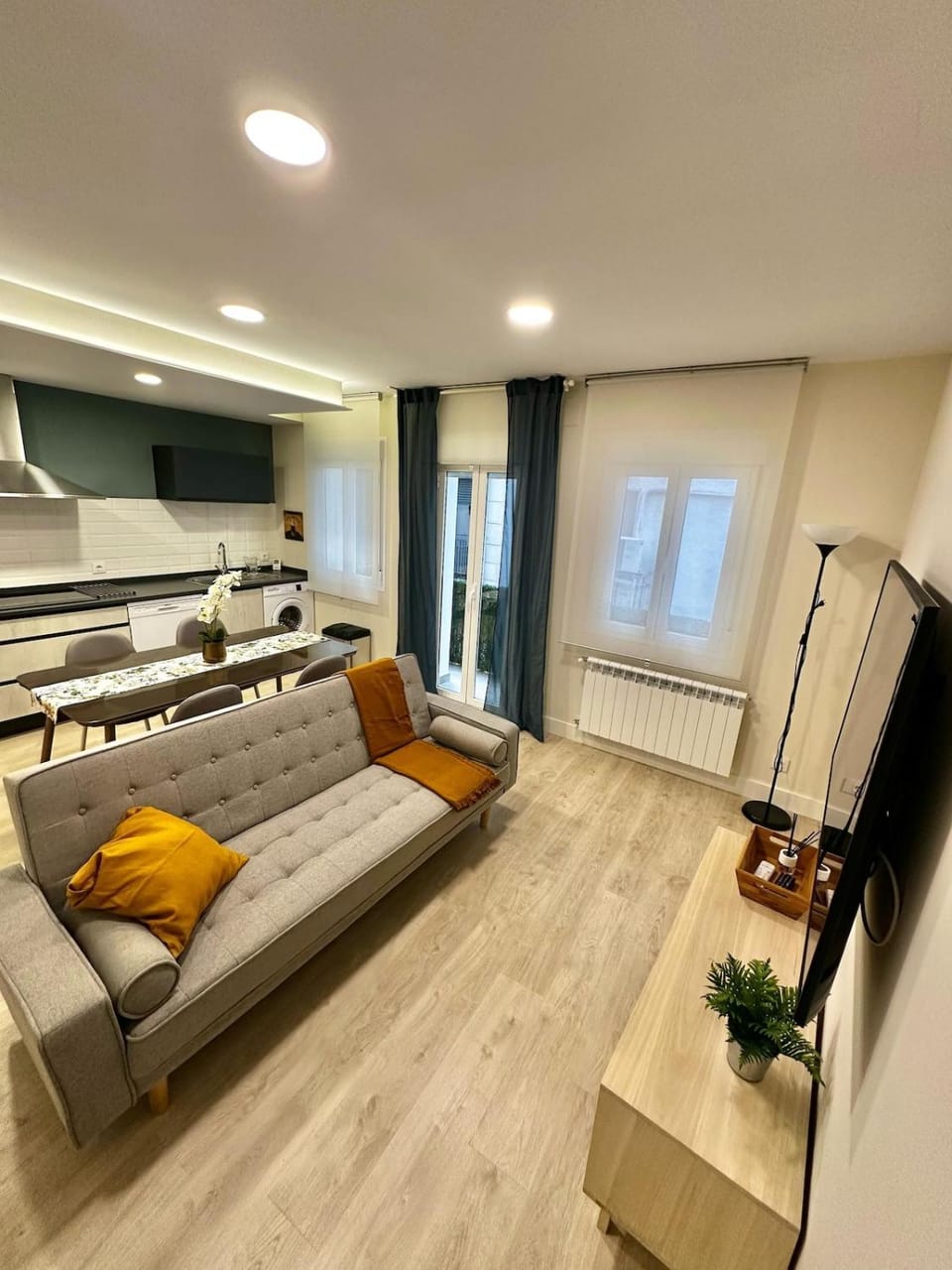 Communal lounge/ TV room, Bed, TV and multimedia, Kitchen or kitchenette, Living room, Photo of the whole room, Seating area