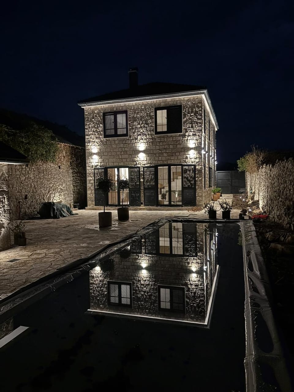 Property building, Night, Pool view, Swimming pool
