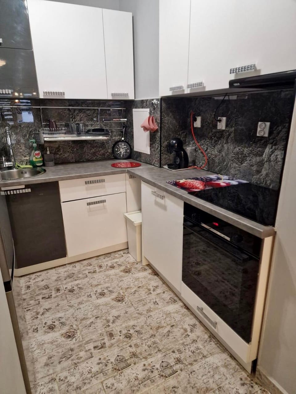 Kitchen or kitchenette, dishwasher, oven