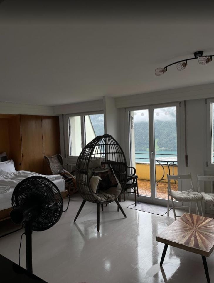 Bed, Living room, Lake view