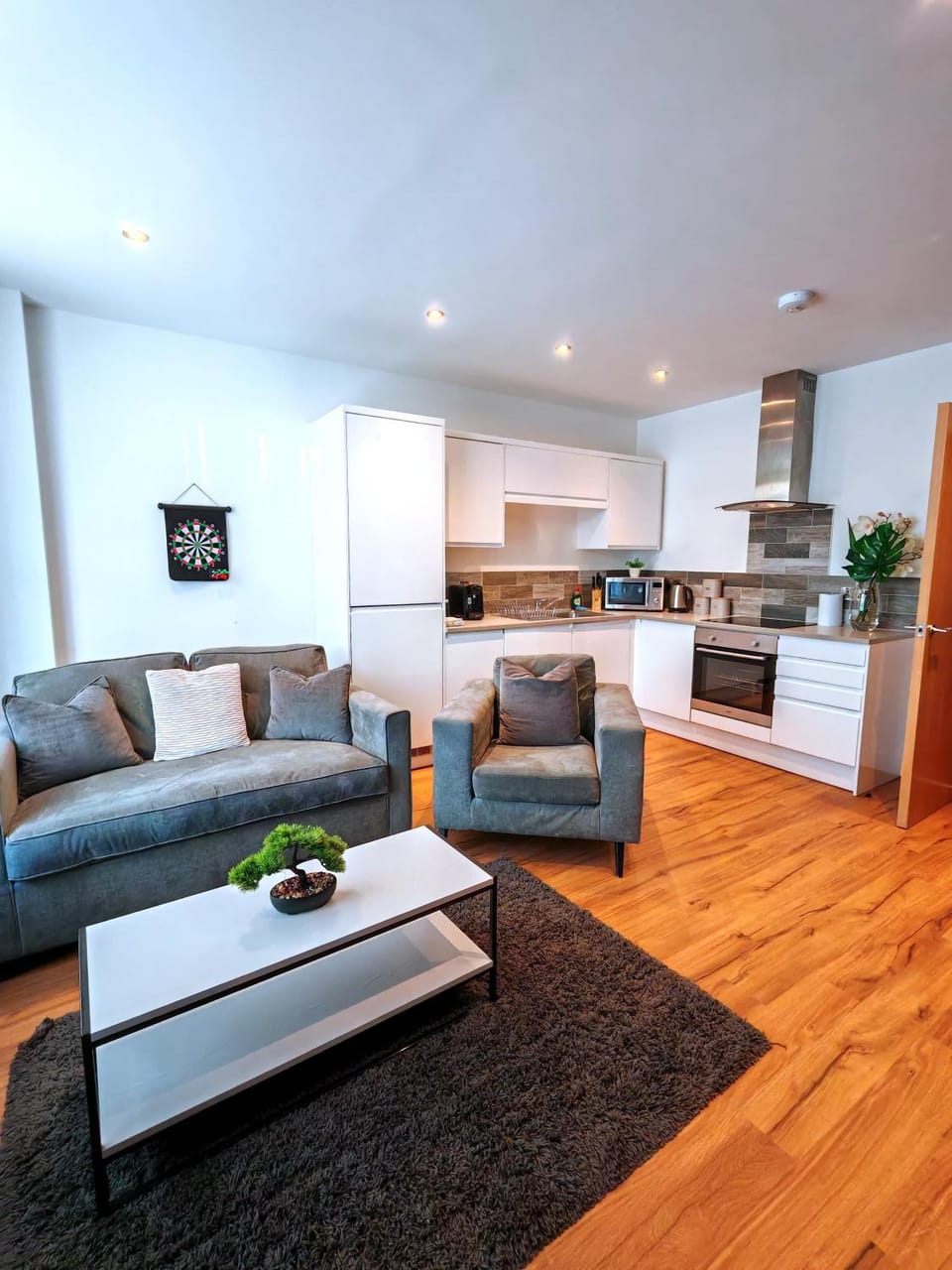 Living room, kitchen
