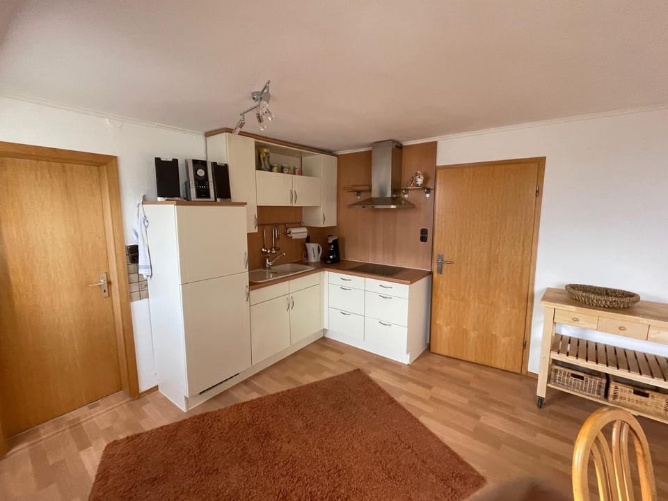Kitchen or kitchenette, stove