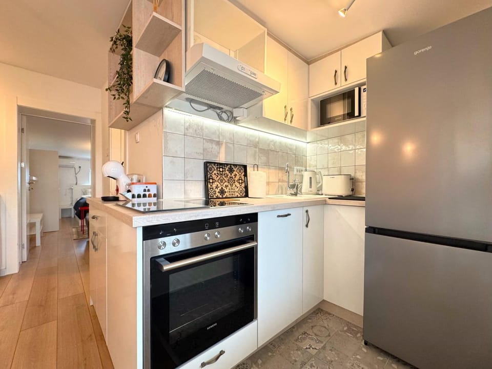 Kitchen or kitchenette, dishwasher, minibar, oven, stove, toaster