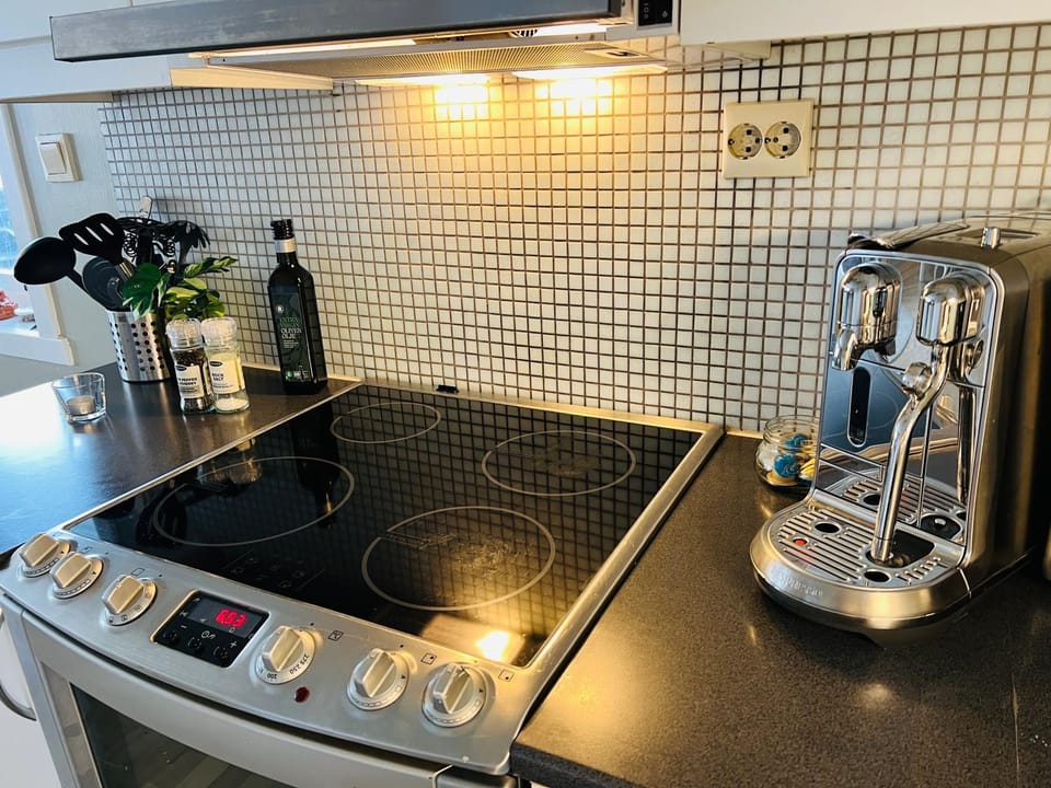 Coffee/tea facilities, Kitchen or kitchenette, stove
