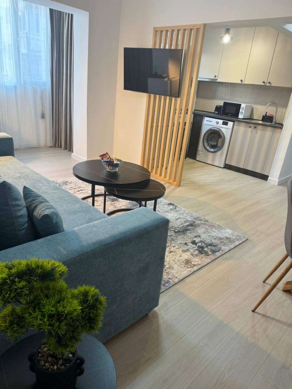 TV and multimedia, Kitchen or kitchenette, Living room, Seating area, stove, washing machine