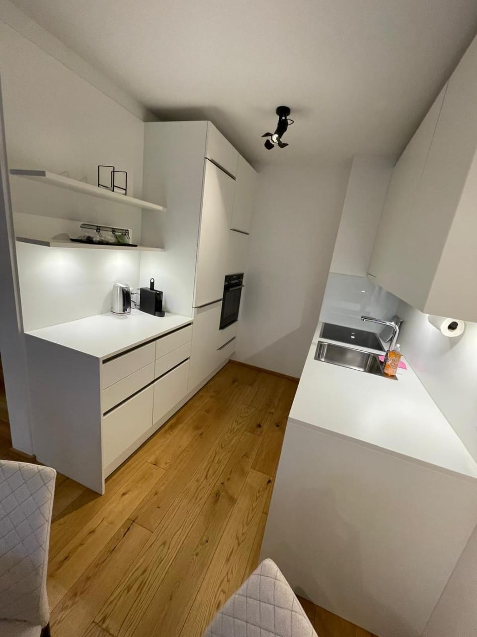 Kitchen or kitchenette, stove