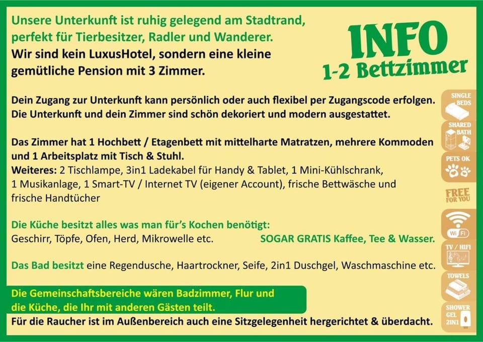 Deine Pension, Double Room P1, 1-2 beds, 10qm, Check-in 4PM - 5AM Bed and Breakfast in Hesse