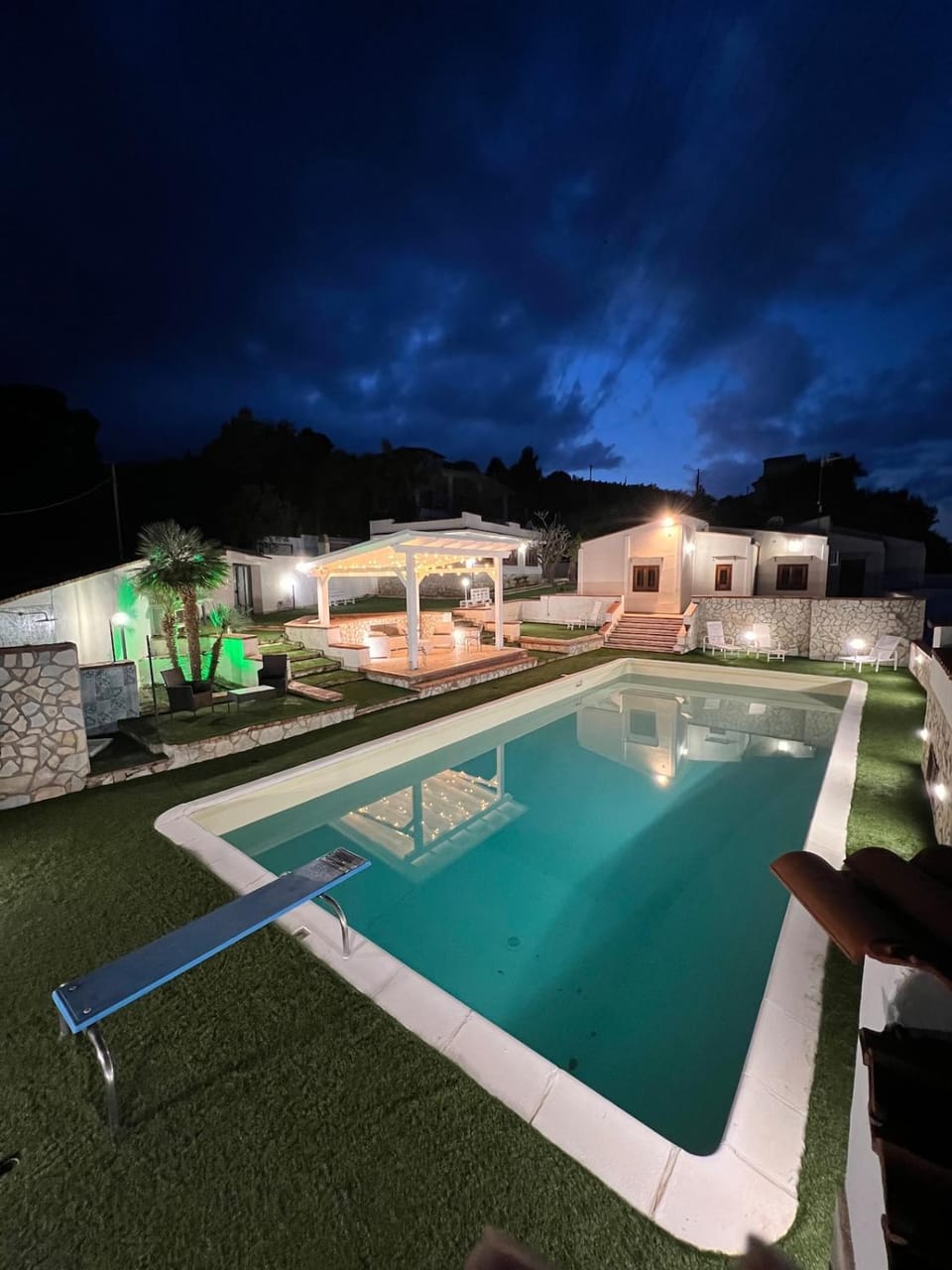 Night, Natural landscape, Pool view, Swimming pool, sunbed