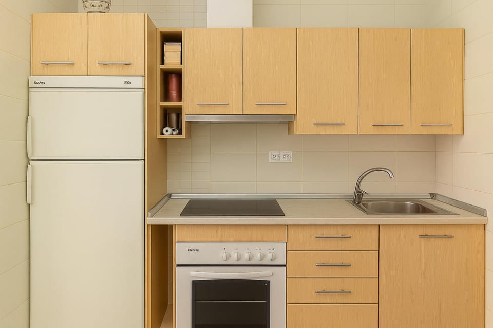 Kitchen or kitchenette, stove