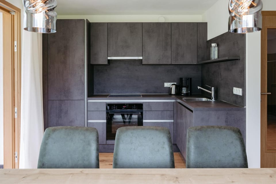 Kitchen or kitchenette, stove